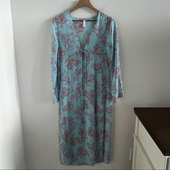 Victoria's Secret Coral Print Ocean Blue Red Kimono Cover Up Swim Beach Pool S/M - Picture 1 of 8